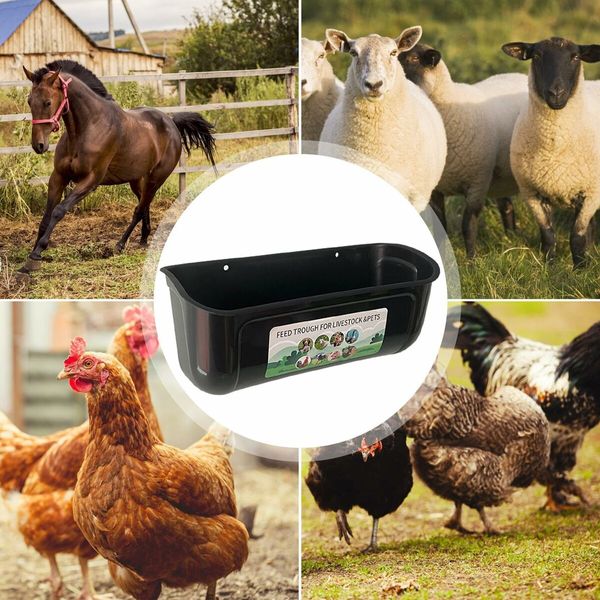 2 Pack Chicken Feeder Box Feed Trough and Waterer Bucket with Clips for Goat Duck Turkey Sheeple Pig Horse Chicken Deer Goose, Goat Feeder Supplies Color Black