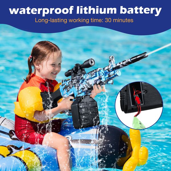 Electric Water Squirt Gun Pistol Toy Blaster High Powered Long Range Rechargeable Battery Soaker Shooter Adult Kid Pool Beach Outdoor Party 750ml