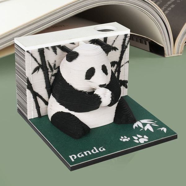 3D Memo Pad Paper Carving Art Panda Notepad with Holder Note Pad DIY Paper Card Crafts 3D Notepad Desk Decoration