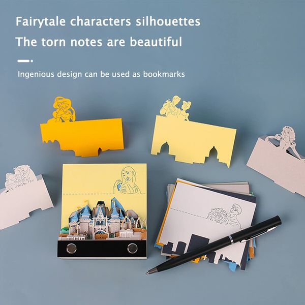 3D Memo Pad Art Sticky Notes, Fantasy Castle Notepad 3D Paper Card Craft Character Silhouette Desk Decoration DIY Creative Gift