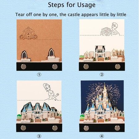 3D Memo Pad Art Sticky Notes, Fantasy Castle Notepad 3D Paper Card Craft Character Silhouette Desk Decoration DIY Creative Gift