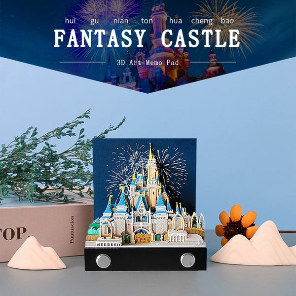 3D Memo Pad Art Sticky Notes, Fantasy Castle Notepad 3D Paper Card Craft Character Silhouette Desk Decoration DIY Creative Gift