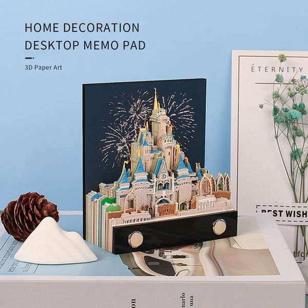 3D Memo Pad Art Sticky Notes, Fantasy Castle Notepad 3D Paper Card Craft Character Silhouette Desk Decoration DIY Creative Gift