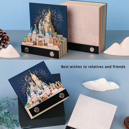 3D Memo Pad Art Sticky Notes, Fantasy Castle Notepad 3D Paper Card Craft Character Silhouette Desk Decoration DIY Creative Gift