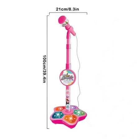 Kids Microphone Music Toy LED Lighting Powered Cute Enlightening Mic Plaything Birthday Gift Pink