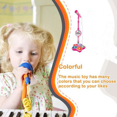 Kids Microphone Music Toy LED Lighting Powered Cute Enlightening Mic Plaything Birthday Gift Pink