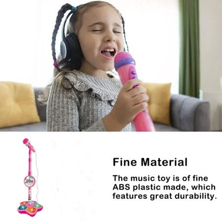 Kids Microphone Music Toy LED Lighting Powered Cute Enlightening Mic Plaything Birthday Gift Pink