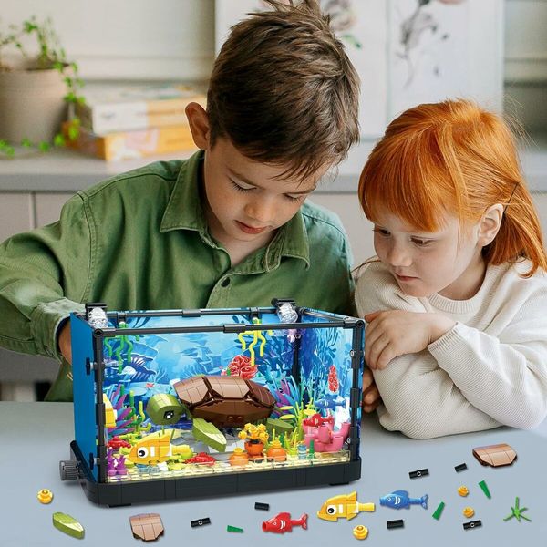 Turtle Fish Tank Building Block Kit, Lighting Aquarium Building Sets for Adults and Kids Age 8 to 12 (753Pcs)