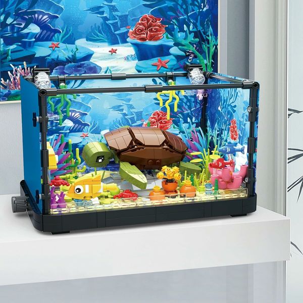 Turtle Fish Tank Building Block Kit, Lighting Aquarium Building Sets for Adults and Kids Age 8 to 12 (753Pcs)