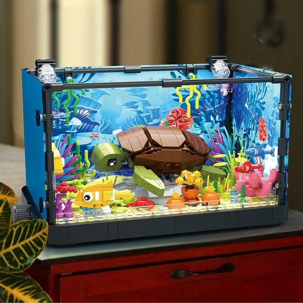 Turtle Fish Tank Building Block Kit, Lighting Aquarium Building Sets for Adults and Kids Age 8 to 12 (753Pcs)