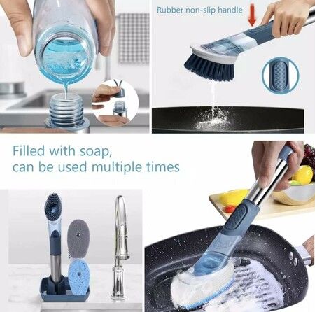 Soap Brush Kitchen, Dish Scrubber Brush with Soap Dispenser for Dishes Pots Sink Cleaning