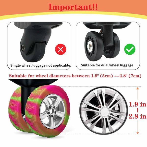 8pcs Luggage Wheels Protector Cover DIY Colorful Silicone Trolley Case Silent Caster Sleeve Reduce Noise Suitcase Wheels Cover Color Purple And Blue