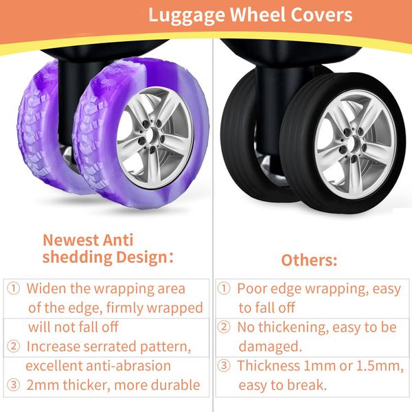 8pcs Luggage Wheels Protector Cover DIY Colorful Silicone Trolley Case Silent Caster Sleeve Reduce Noise Suitcase Wheels Cover Color Purple And Blue