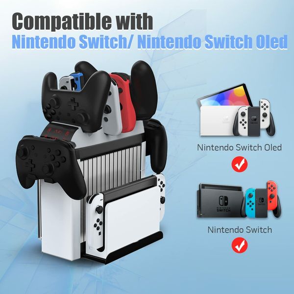 Switch Games Organizer Holder and Charging Dock for Nintendo Switch & Switch OLED Joy-Cons/Original Switch Pro Controller - Switch Storage Rack Stand