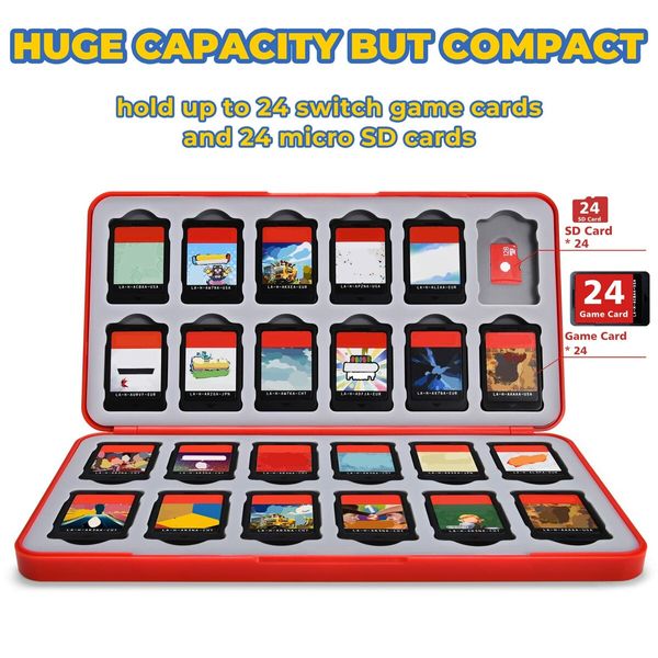 Pokedex Red - Switch Game Case Compatible with Nintendo Switch Games & Micro SD Cards, Switch Game Holder Cartridge Case with 24 Game Card Storage