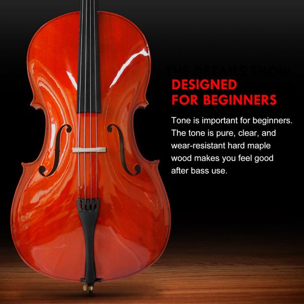 Full Size 4/4 Cello Instrument Beginner Student Cellist Musical Outfits High Lustre Varnish Solid Wood Bridge Strings Bow with Carrying Case