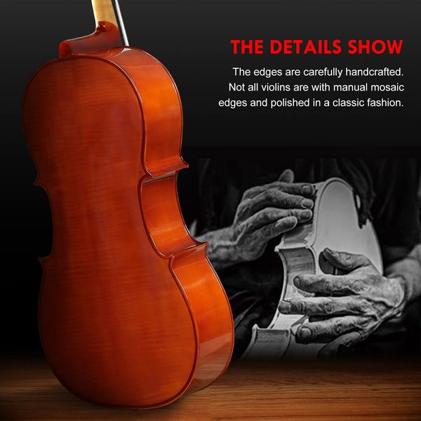 Full Size 4/4 Cello Instrument Beginner Student Cellist Musical Outfits High Lustre Varnish Solid Wood Bridge Strings Bow with Carrying Case