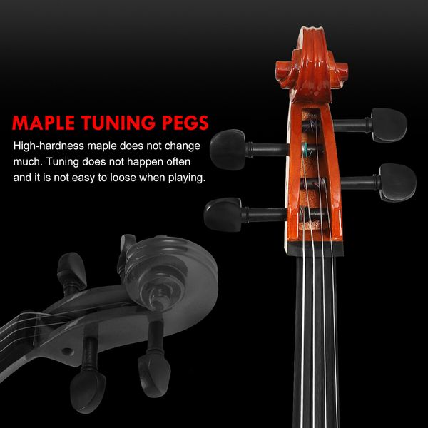 Full Size 4/4 Cello Instrument Beginner Student Cellist Musical Outfits High Lustre Varnish Solid Wood Bridge Strings Bow with Carrying Case