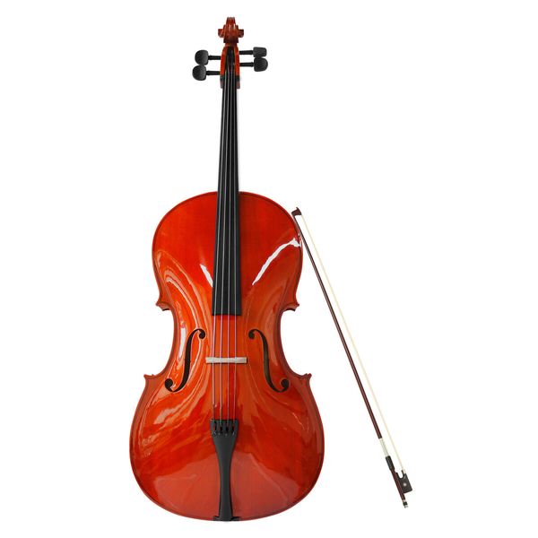 Full Size 4/4 Cello Instrument Beginner Student Cellist Musical Outfits High Lustre Varnish Solid Wood Bridge Strings Bow with Carrying Case