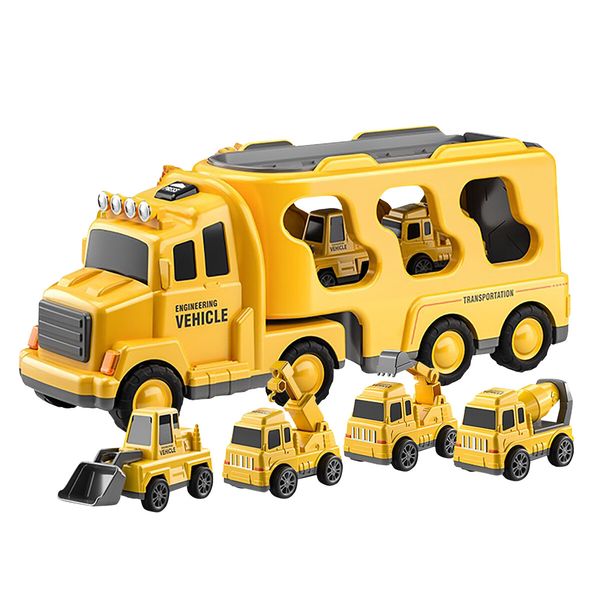 5 In 1 Truck Toy Car Set Toddler Construction Model Friction Power Carrier Excavator Crane Mixer Dumper Drill kids