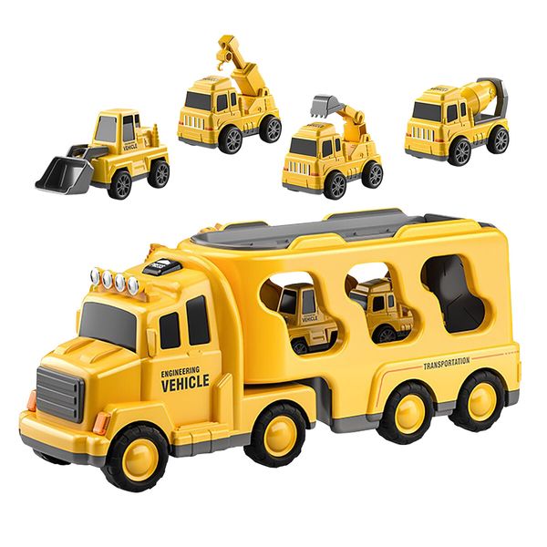 5 In 1 Truck Toy Car Set Toddler Construction Model Friction Power Carrier Excavator Crane Mixer Dumper Drill kids