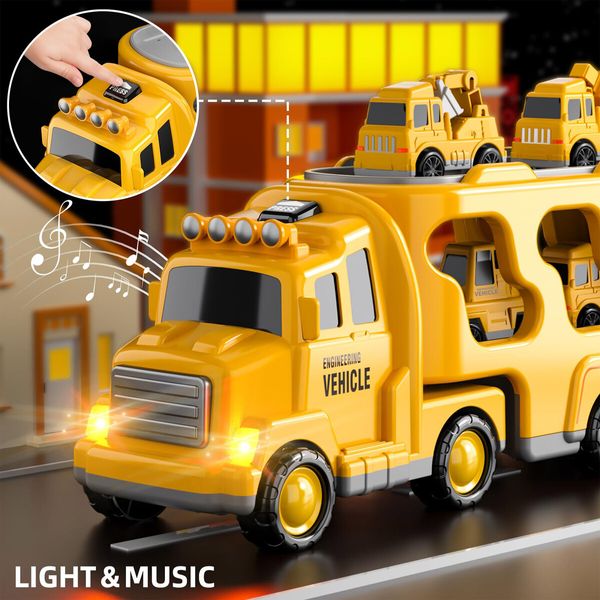 5 In 1 Truck Toy Car Set Toddler Construction Model Friction Power Carrier Excavator Crane Mixer Dumper Drill kids