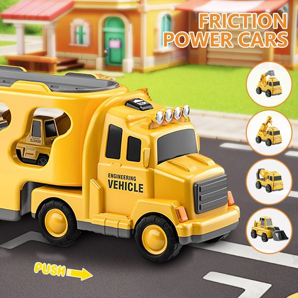 5 In 1 Truck Toy Car Set Toddler Construction Model Friction Power Carrier Excavator Crane Mixer Dumper Drill kids