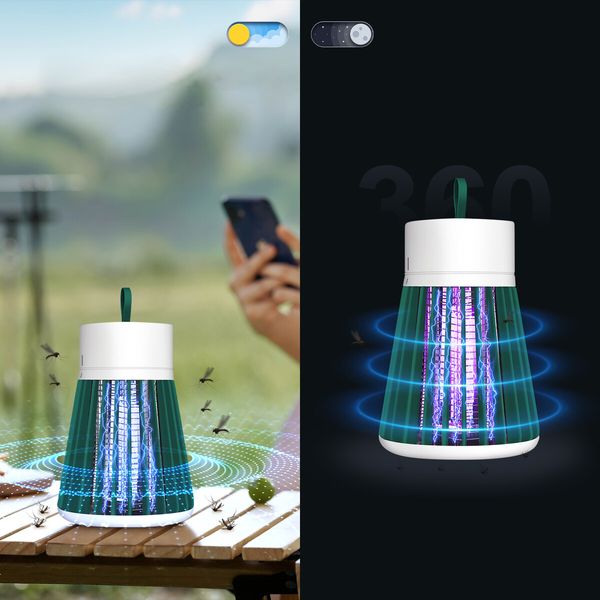 Mosquito Killer Lamp Fly Zapper Bug Mozzie Insect Deterrent Repellent Catcher Trap LED Light Rechargeable Battery Electric Portable USB Green