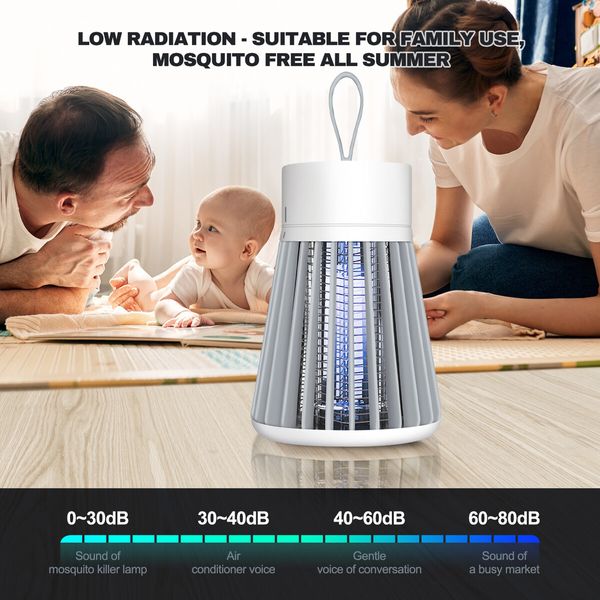 Mosquito Killer Zapper Lamp Fly Bug Mozzie Insect Repellent Deterrent Catcher Trap LED Light Electric Rechargeable Portable USB Battery Grey