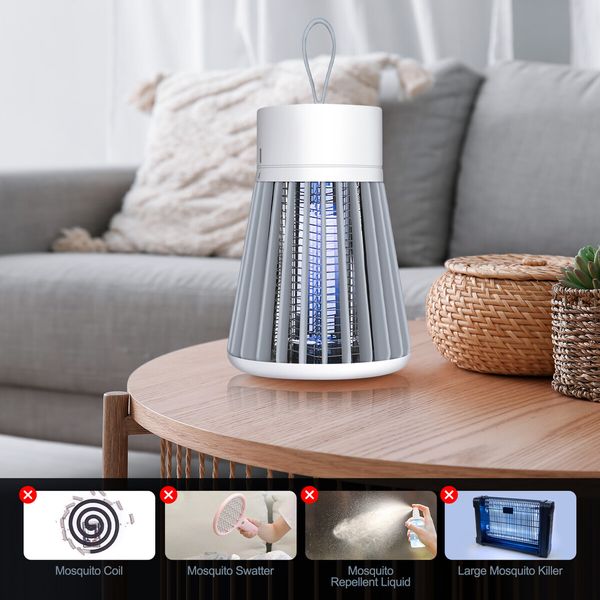 Mosquito Killer Zapper Lamp Fly Bug Mozzie Insect Repellent Deterrent Catcher Trap LED Light Electric Rechargeable Portable USB Battery Grey