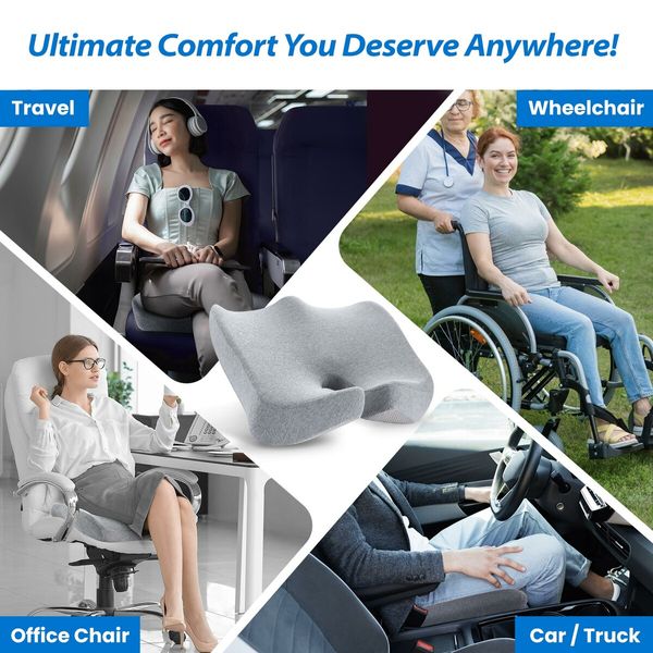 Memory Foam Seat Cushion Chair Seating Sitting Sit Upright Pillow for Car Wheelchair Kitchen Dining Gaming Home Office Truck Grey