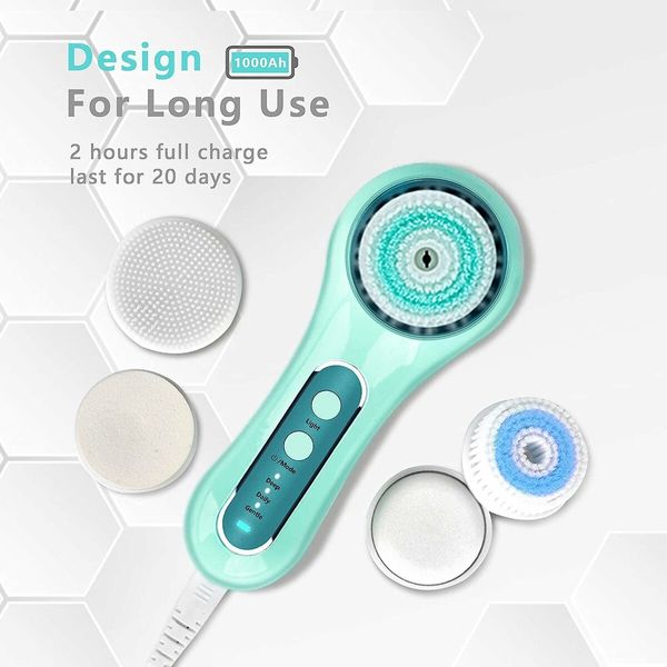 Face Scrubber Exfoliator, Facial Cleansing Brush Rechargeable IPX7 Waterproof with 5 Brush Heads