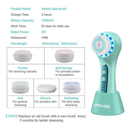 Face Scrubber Exfoliator, Facial Cleansing Brush Rechargeable IPX7 Waterproof with 5 Brush Heads