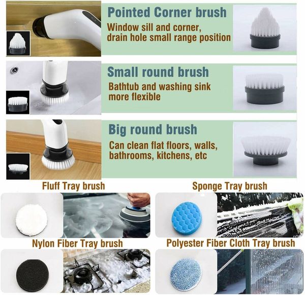 Electric Spin Scrubber, USB Rechargeable Cleaning Brush with 7 Replaceable Brush Heads for Cleaning Tile, Window, Floor, Tub, Car