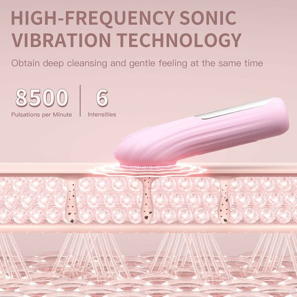 Electric Facial Cleansing Brush, IPX7 Waterproof Soft Silicone Face Scrubber Exfoliator Pink