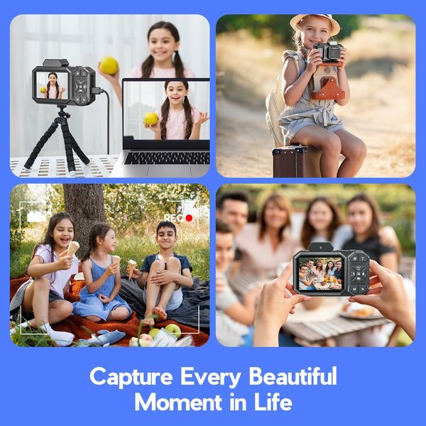 Digital Camera,1080P Kids Camera 48MP Point and Shoot Digital Cameras for Boys Girls Teans Vlogging Camera for Kids Anti Shake 18x Zoom with 32G TF Card (Black)