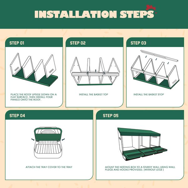 3 Hole Chicken Nesting Box Hen Chook Roll Away Laying Nest Boxes Brooder Coop Poultry Egg Roost Perch Galvanised Steel Plastic with Vents Lid