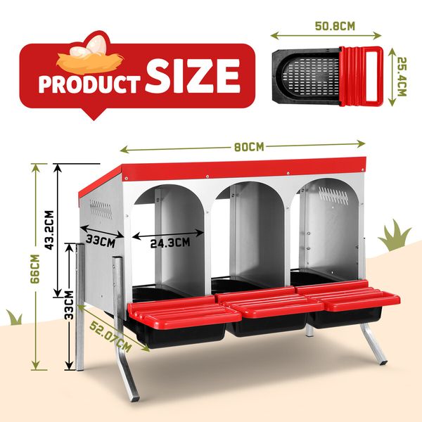 3 Hole Chicken Nesting Box Roll Away Hen Chook Laying Boxes Poultry Nest Brooder Coop Egg Roost Perch Galvanised Steel Plastic with Stand