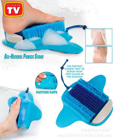 Shower Foot Scrubber with Pumice Stone, Foot Clean, Smooth, Exfoliate and Massager