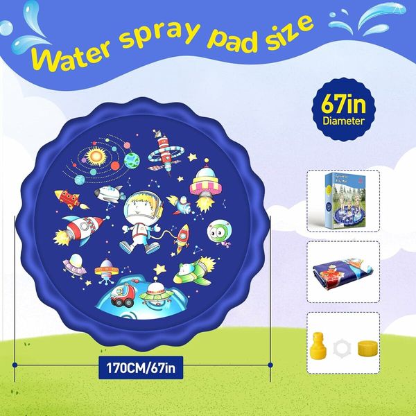 3 in 1 Splash Pad, Sprinkler for Kids and Dogs, 67 Inch Inflatable Summer Water Toys, Outdoor Splash Play Mat, Backyard Water Toys,Gifts and Boys and Girls