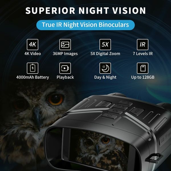 Night Vision Goggles 4K Night Vision Binoculars for Adults 3'' Large Screen Binoculars can Save Photo Video with 32GB Memory Card