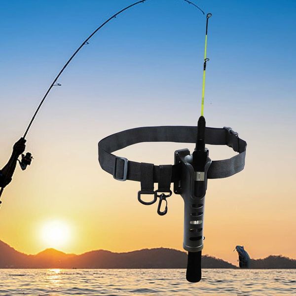 Waist Fishing Rod Holder Fishing Pole Holder Belt Adjustable Universal Durable Wading Belt Pole Inserter for Kayak Casting Reel Fly Fishing (Black)