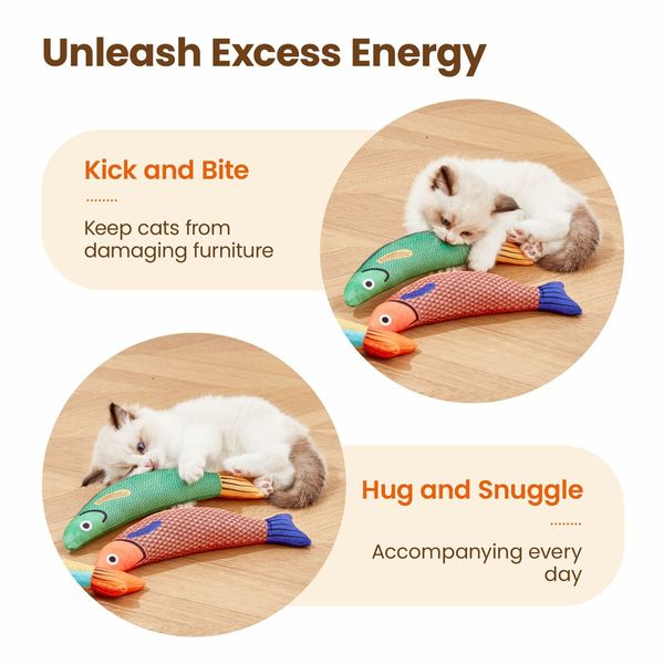 Cat Toys Saury Fish 3 Pack Catnip Crinkle Sound Toys Soft and Durable, Interactive Cat Kicker Toys for Indoor Kitten