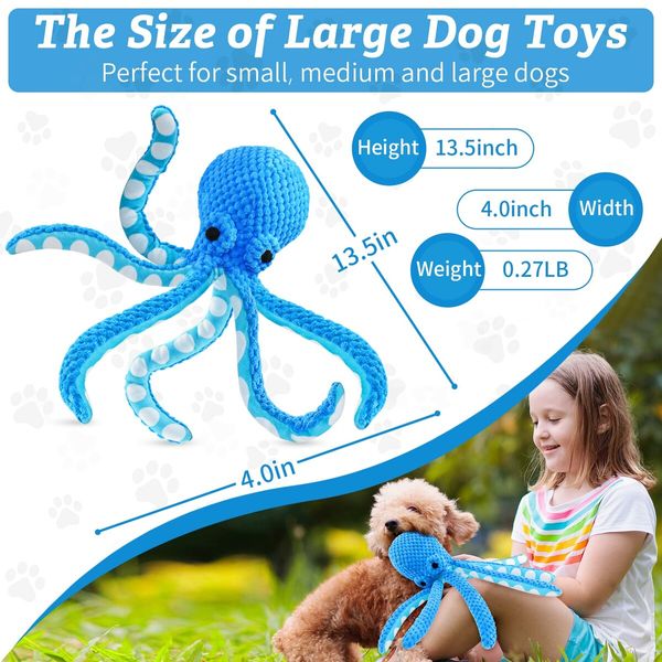 Squeaky Dog Toys for Large Dogs Plush Dog Toys Octopus Stuffed Dog Toys for Indoor Play(Blue)