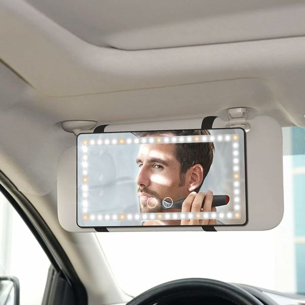 Car Sun Visor Vanity Mirror, Rechargeable Makeup Mirror with 3 Light Modes and 60 LEDs for Truck SUV (Black)