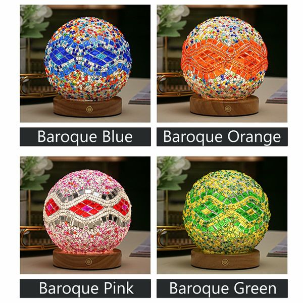 Baroque Nightlight Romantic Free Bohemian Creative USB Rechargeable Bedroom Decor Table Lamp Decorative Glass Lamp Kids Gift Color Green