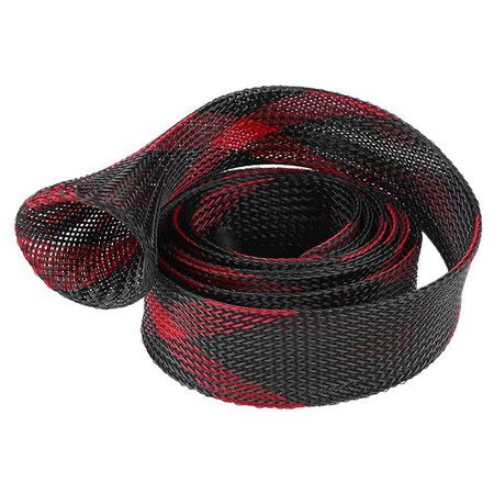 Expandable Fishing Rod Sleeve Braided Mesh Pole Cover Casting Fishing Rod Socks Protector (Black red)