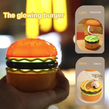 Hamburger Night Light Rechargeable LED Nursery Night Lights Portable Cute Night Stand Lamp With Pencil Sharpener Kawaii Desktop