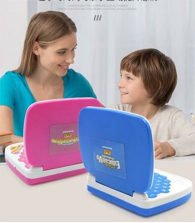 Pink-Bilingual Spanish English Learning Small Laptop Toy with Screen,Educational Computer to Learn Alphabet ABC,Numbers,Words,Spelling,Maths,Music.