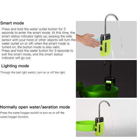 Rechargeable Fish Aerator Pump, Sensing Water Pumping for Outdoor Fishing Hands Washing